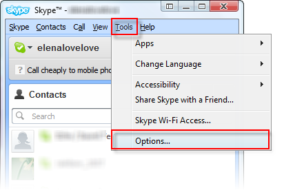 Fig 02: Skype >> Tools >> Options...